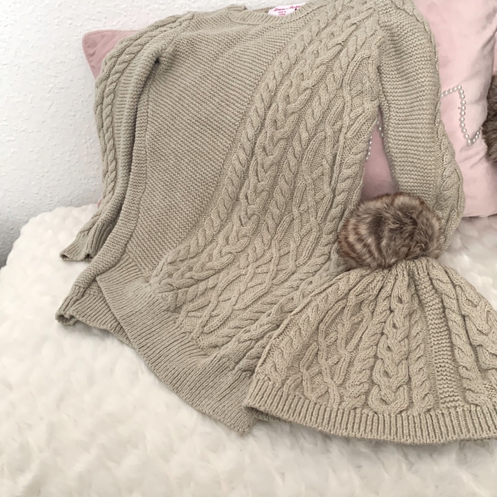 Tommy Bahama Toddler Girls tan sweater dress with matching hat